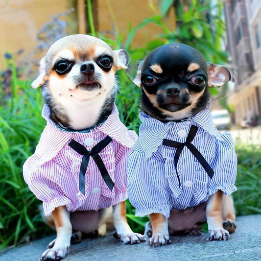 Gomaomi Stripe Dog Shirt Vest with Bowtie