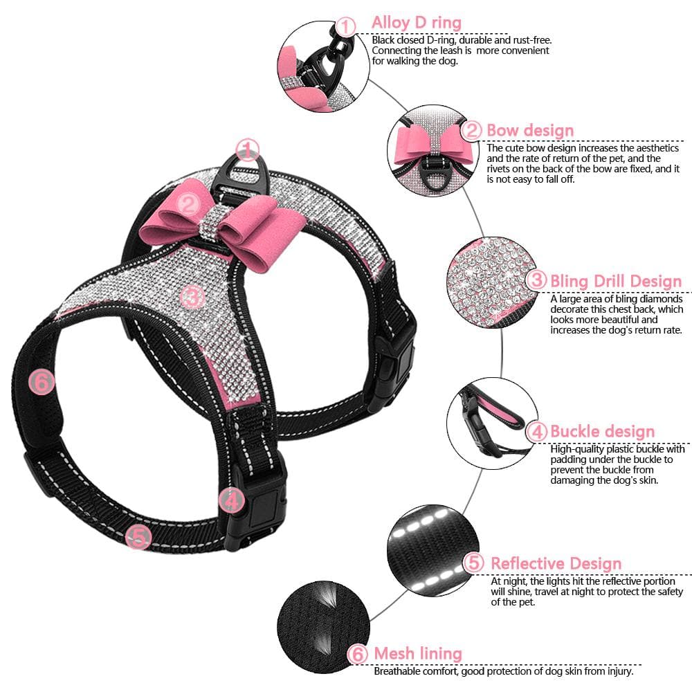 Reflective Bling Chihuahua Harness & BowTie - Chihuahua We Love