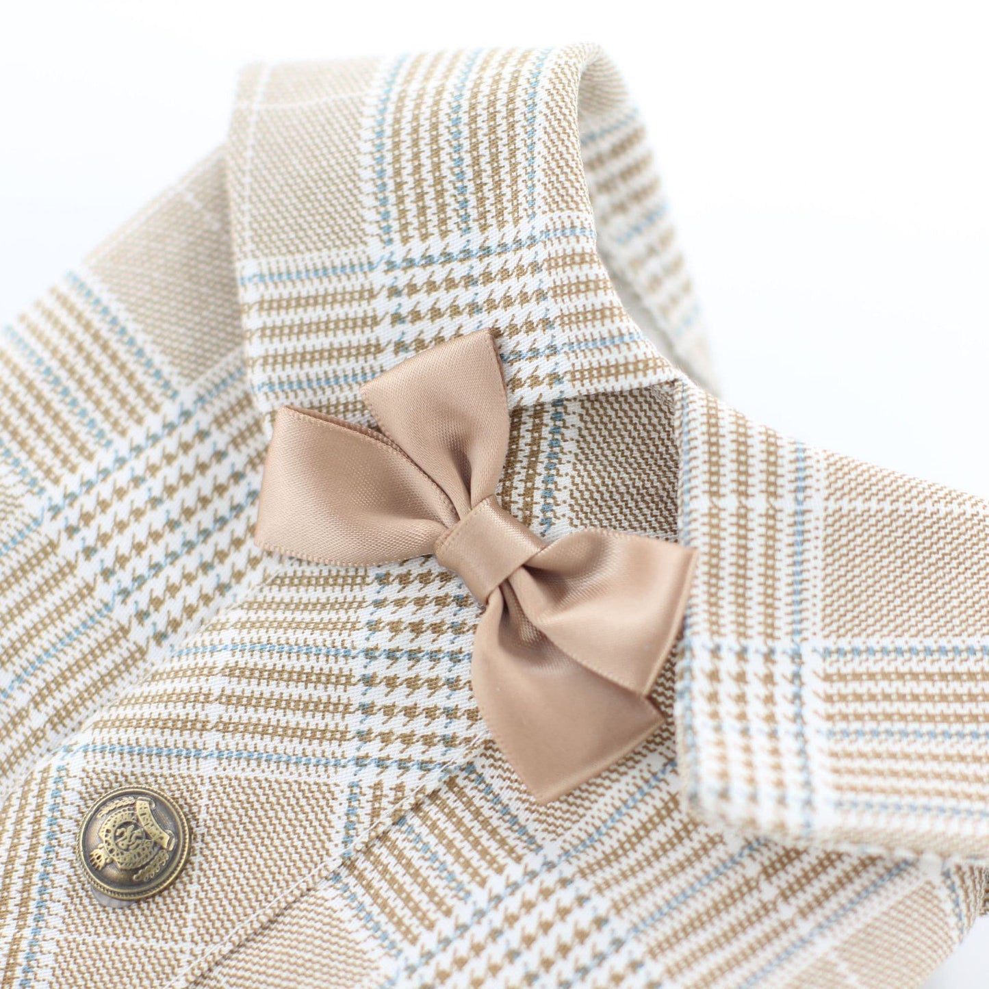 Summer Clothes for Dogs Bowknot Cute Plaid Fresh khaki Suit Dog Shirts Snap Button Decor Dresses for Dogs - Chihuahua We Love