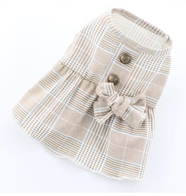 Summer Clothes for Dogs Bowknot Cute Plaid Fresh khaki Suit Dog Shirts Snap Button Decor Dresses for Dogs - Chihuahua We Love