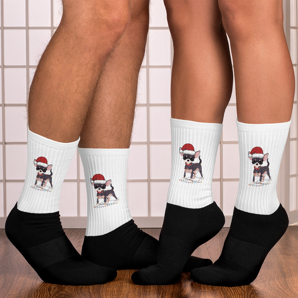 Christmas-Loving Chihuahua Two-Toned Crew Socks