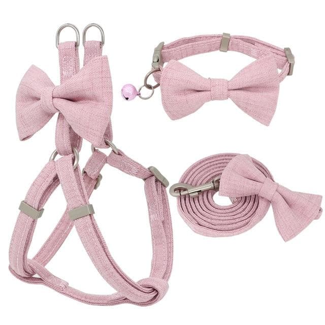 Dog Harness Leash Collar Set Adjustable Soft Cute Bow Double Layer Dog Harness for Small Medium Pet Collar Leash Outdoor Walking - Chihuahua We Love